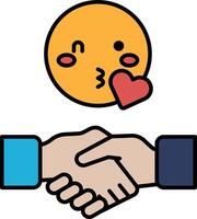 A cartoon of a man and a woman shaking hands with a heart in the middle vector