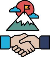 A mountain with a flag on top and two hands shaking vector