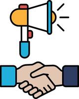 A hand shaking another hand with a microphone in the background vector
