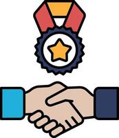 A hand shaking another hand with a gold star on it vector