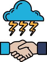 A hand shaking another hand with a cloud in the background vector