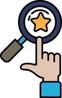 A hand pointing to a star in a magnifying glass vector