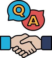 A hand shaking another hand with the letters Q and A in the background vector