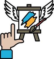 A hand pointing to a painting with a brush and a palette vector