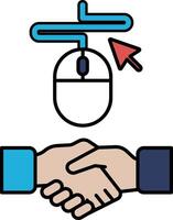 A mouse cursor is pointing to a handshake between two people vector