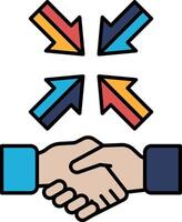 A hand shaking another hand with arrows pointing in different directions vector
