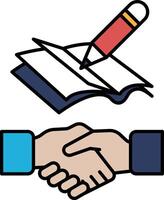 A pen is on top of a book, and the image is about a handshake vector