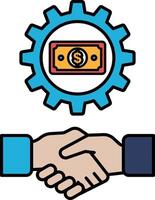 A graphic of two hands shaking with a dollar sign in the middle vector