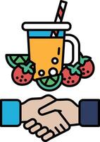 A hand shaking a cup of juice with a straw in it vector