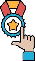 A hand pointing to a gold star with a red ribbon vector
