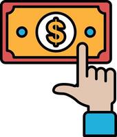 A hand pointing to a dollar bill vector