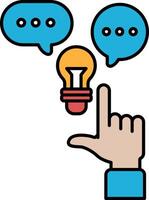 A hand pointing at a light bulb with a speech bubble saying light bulb vector