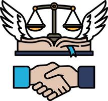 A hand shaking a book with scales on top of it vector