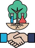 A tree is surrounded by two people shaking hands vector