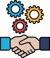 A hand shaking another hand with a gear in the background vector