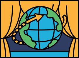 A cartoon drawing of a globe with a green arrow pointing to it vector