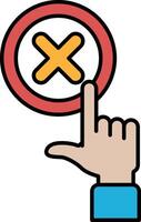 A red circle with an X in it and a hand pointing to it vector