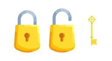 Flat Illustration of detailed locks with open and closed lock and key vector