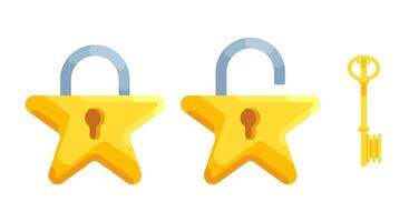 Simple Illustration of detailed star shaped locks with open and closed lock and key vector