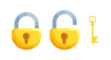 Stylized Illustration of a key with open and closed semi-circular lock vector