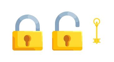 Simple Illustration of detailed locks with open and closed lock and key vector