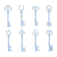 Illustrations of a set of silver keys for locks in simple style vector