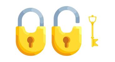 Simple Illustration of a key with open and closed semi-circular lock vector