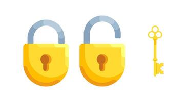StylizedIllustration of a key with open and closed semi-circular lock vector
