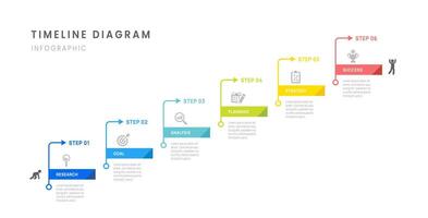 Timeline infographic business roadmap with 6 milestones elements, diagram, arrow, and icon. vector