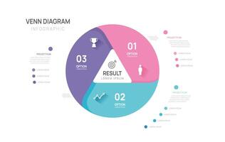 Venn diagram infographic circle 3 step chart template for business start up presentation illustration. vector