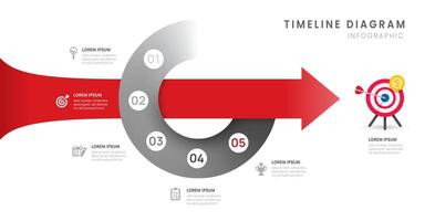 Business roadmap circle timeline infographic with 5 step to traget, diagram, arrow, and icon. vector