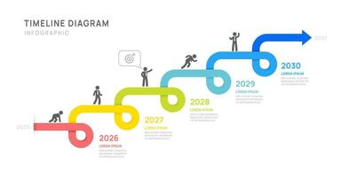 Business presentation 5 steps roadmap year timeline infographic with line arrow template, design. vector