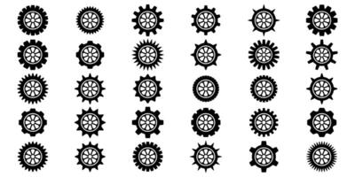 Gears icon collection. Mechanical cogwheel signs. Black sprocket wheels. Simple icon graphics. vector