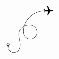 Flight route depicted by a dashed path behind an airplane icon, representing air navigation, travel tracking, and journey mapping. vector