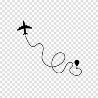 Aircraft moving on a dotted path representing its flight route, showing air travel direction, navigation, and trip route for travelers or aviation monitoring. vector