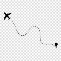 Flight route marked by a dashed trail behind a plane, representing journey mapping, flight tracking, and air navigation. vector