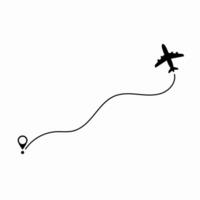 Aircraft flying following a dashed trajectory line, symbolizing flight route tracking, travel navigation, and journey planning. vector