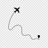 Aircraft path illustrated with a dotted trail behind a plane, symbolizing travel progress, route navigation, and flight tracking for air travel. vector