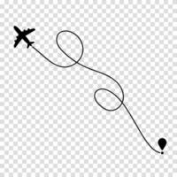 Flight path depicted by a dashed trail behind an aircraft, symbolizing air travel, navigation, and itinerary planning. vector
