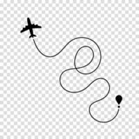 Airplane on a dotted route illustrating its flight journey, representing travel navigation, route tracking, and flight progression for tourism visuals. vector