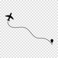 Airplane on a dotted path highlighting its flight route, useful for travel concepts, flight tracking, and navigation. vector