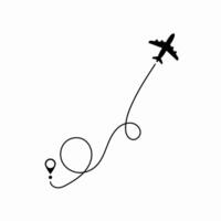 Airplane flying along a dashed trail symbolizing its travel route, representing journey mapping, flight tracking, and adventure planning for global explorers. vector
