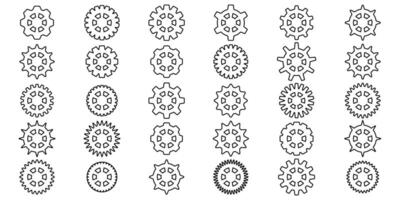 Mechanical gear icon collection. Cogwheel symbols set. Black sprocket shapes. Simple design style. vector