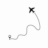 Airplane flying on a dashed route line showing its journey, representing air navigation, flight itinerary, and travel route tracking. vector
