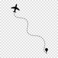 Flight path depicted with a dashed line trailing an airplane, illustrating air travel, route planning, and flight tracking. vector