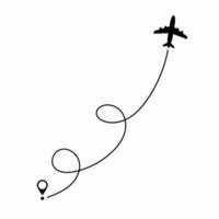 Flight route marked by a dashed line trailing a plane, symbolizing travel navigation, itinerary, and air travel. vector