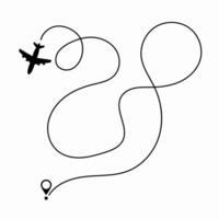Aircraft journey marked by a dashed path symbolizing its air route, perfect for travel, aviation navigation, and flight itinerary concepts. vector
