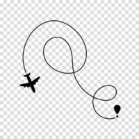 A planes journey marked by a dotted line illustrating its air route, perfect for travel tracking and aviation navigation. vector