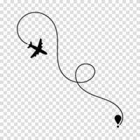Flight path depicted by a dashed trail behind a plane, symbolizing air journey, navigation, and route tracking. vector