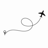 Plane following a dotted travel path illustrating its flight journey and route tracking. vector